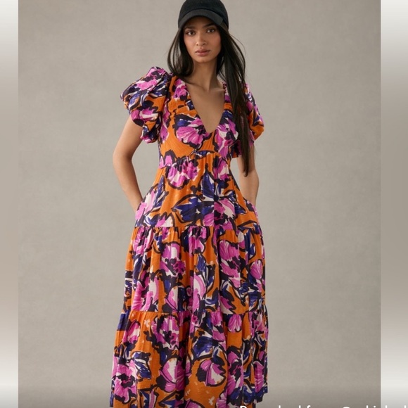 Anthropologie Dresses & Skirts - By anthropologie medium Vibrant Floral Dress with Tie Back